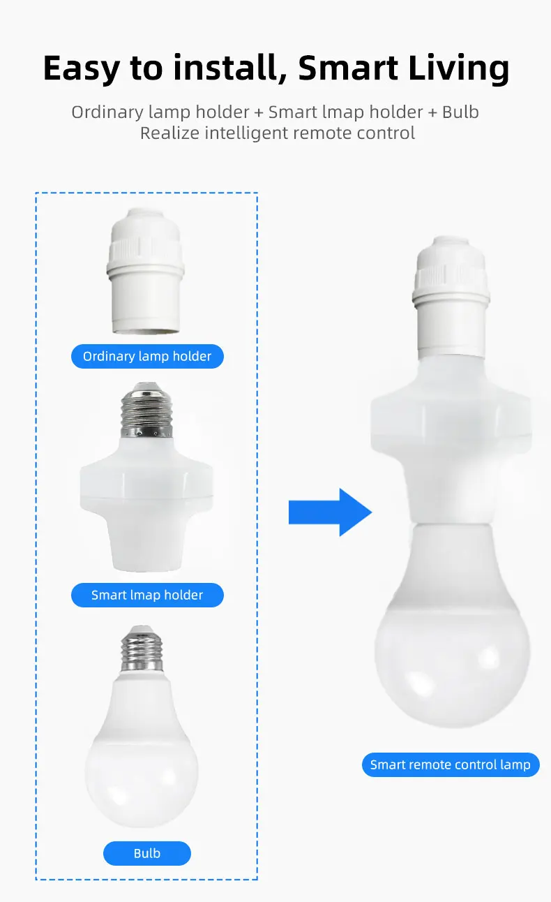 QIACHIP Wifi E27 portalámparas inteligente bombillas LED adaptador ZigBee enchufe de luz a través de eWelink Control de voz Alexa Google Home