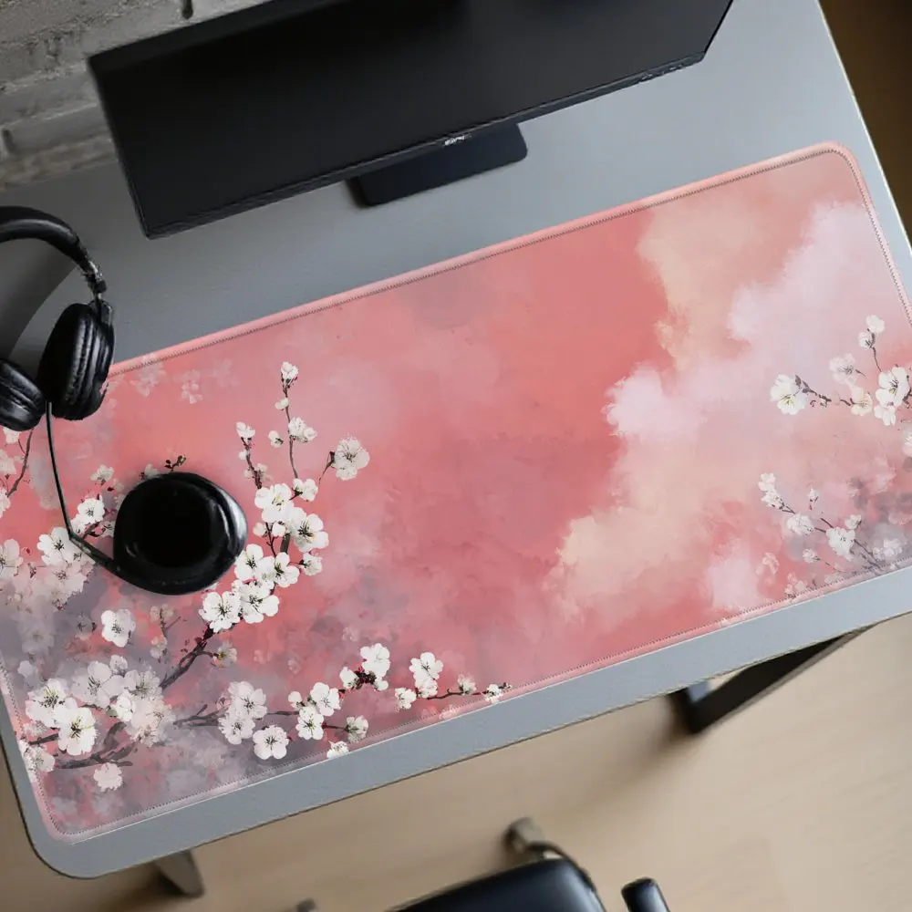 

Японский розовый и белый коврик для мыши с цветочным дизайном, большой резиновый нескользящий настольный аксессуар, коврик для мыши для офиса и геймера, декоративный коврик для клавиатуры