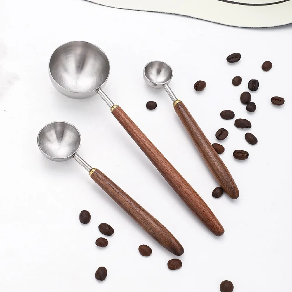 Durable Coffee Measuring Spoon 304 Stainless Steel Miscellaneous Grain Spoon Walnut Wood Handle Ice Cream Scoop Baking Utensils