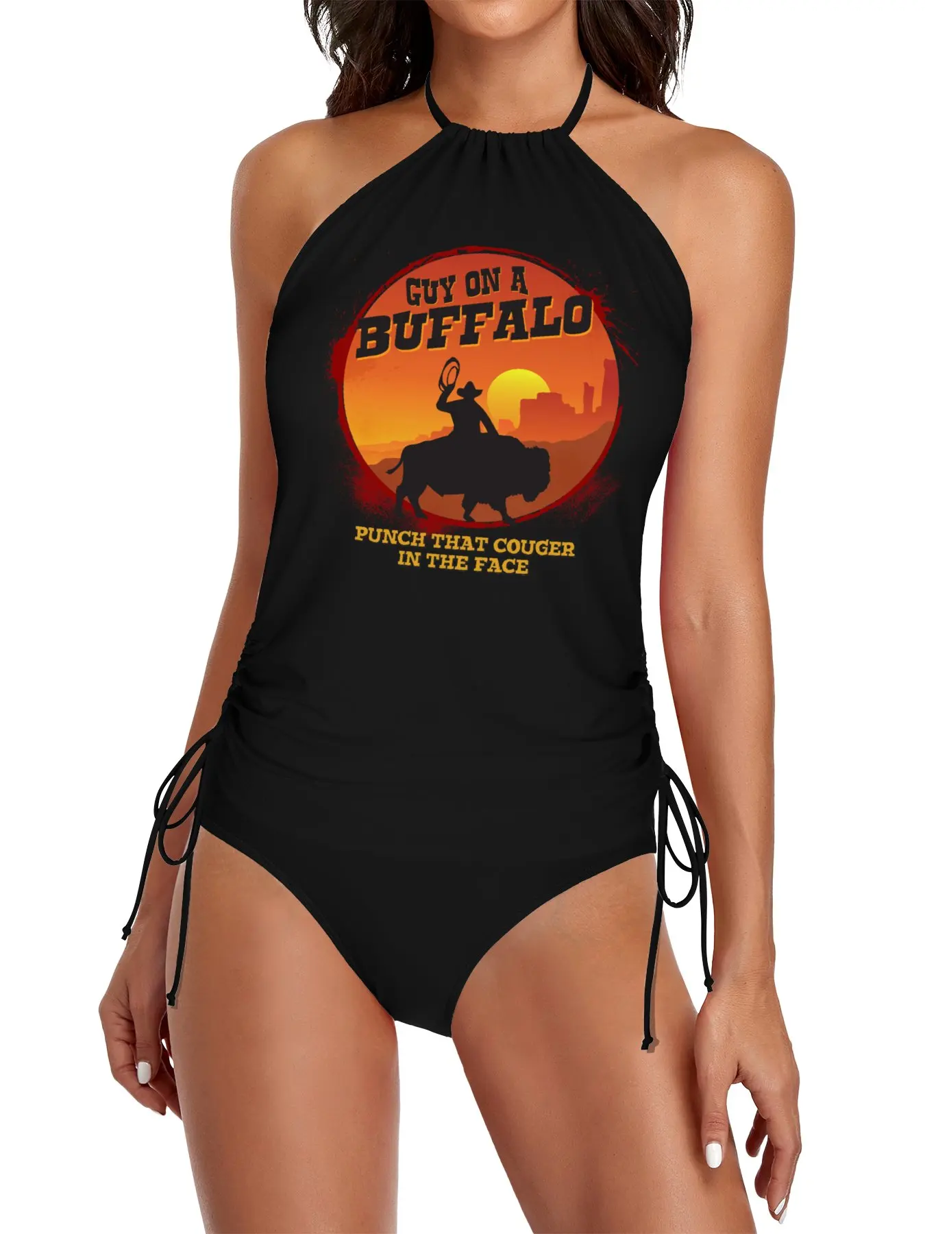 

Guy on a Buffalo Sunset Split Swimsuit Set women's beach outfit beachwear woman 2025 swimwear 2025 bikinis 2025 women