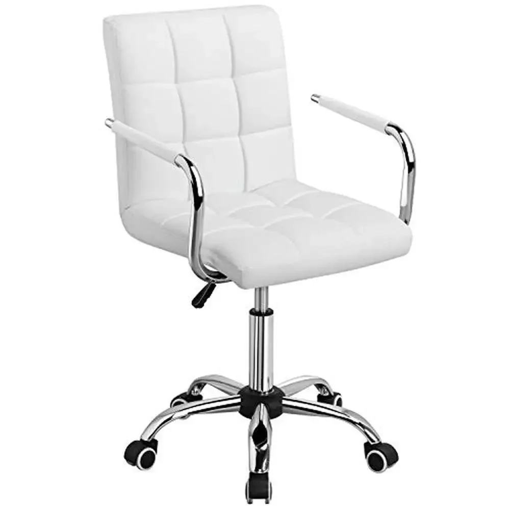 

Modern Midback White PU Leather Office Chair with Armrests Adjustable Height Executive Desk Chair 360° Swivel