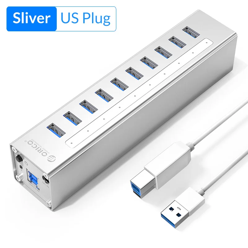 ORICO 10-Port USB3.0 Hub Splitter Multi-Port HUB Erweiterung Erweiterung Industriequalität mit 12V Netzteil Dockingstation A3H10