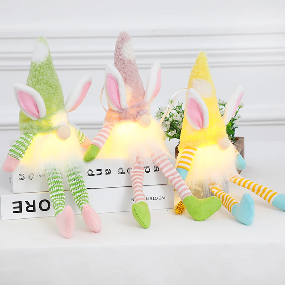 Easter Rabbit Ear with Light Luminous Faceless Gnome Dwarf Dolls Easter Decoration 2024 Rabbit Year Gift Kids Rabbit Toy
