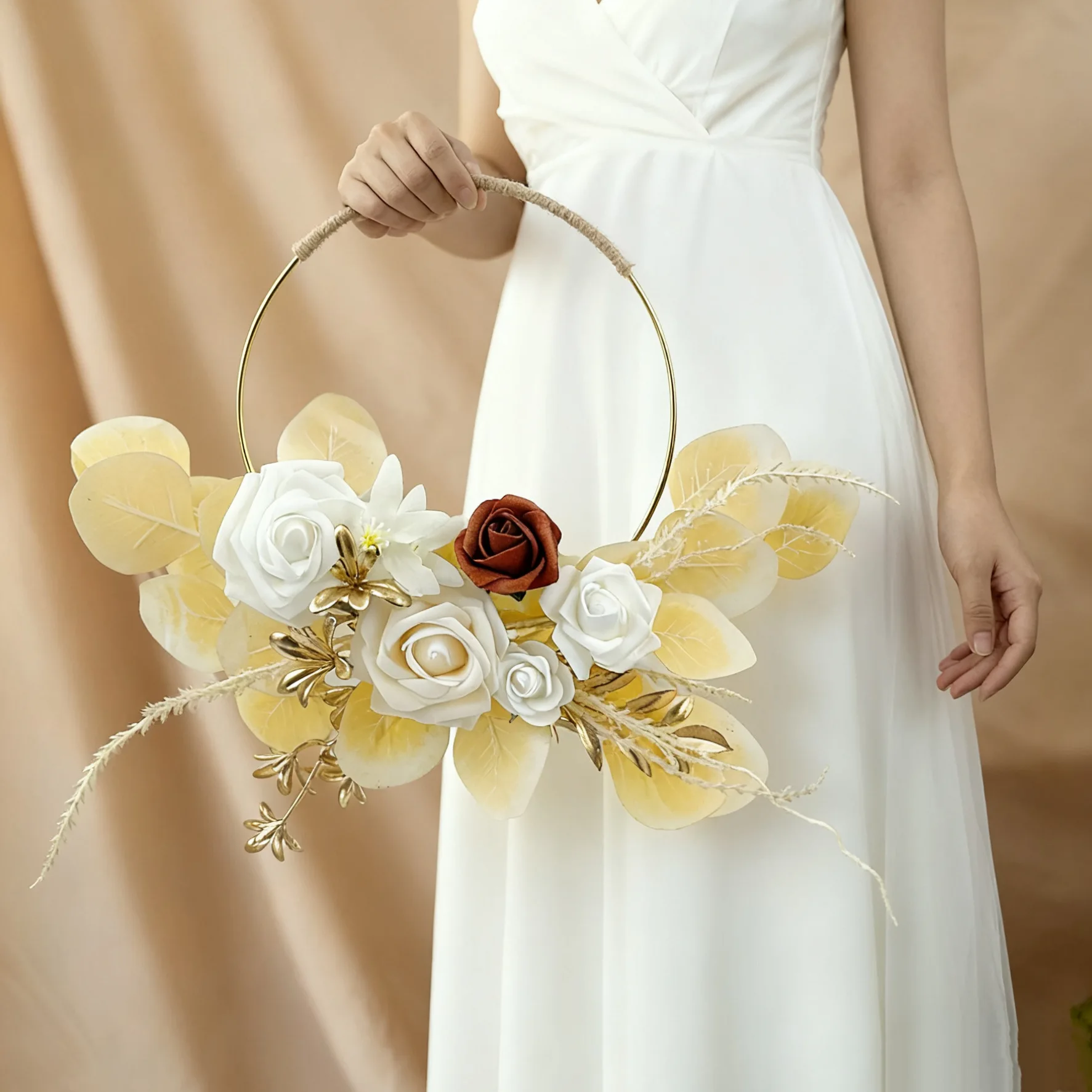 Boho Simulierter Blumenkranz Wandbehang Heimwanddekoration Fotografische Requisiten Hochzeitsstrauß Handgehaltener Blumenkranz
