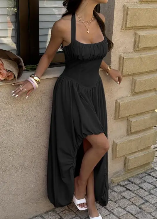 

Women's Dress 2026 Summer Fashion Latest Y2K Minimalist Chic Hot Girl Sexy Elegant Style Hanging Neck Strapless Waist Tied Dress