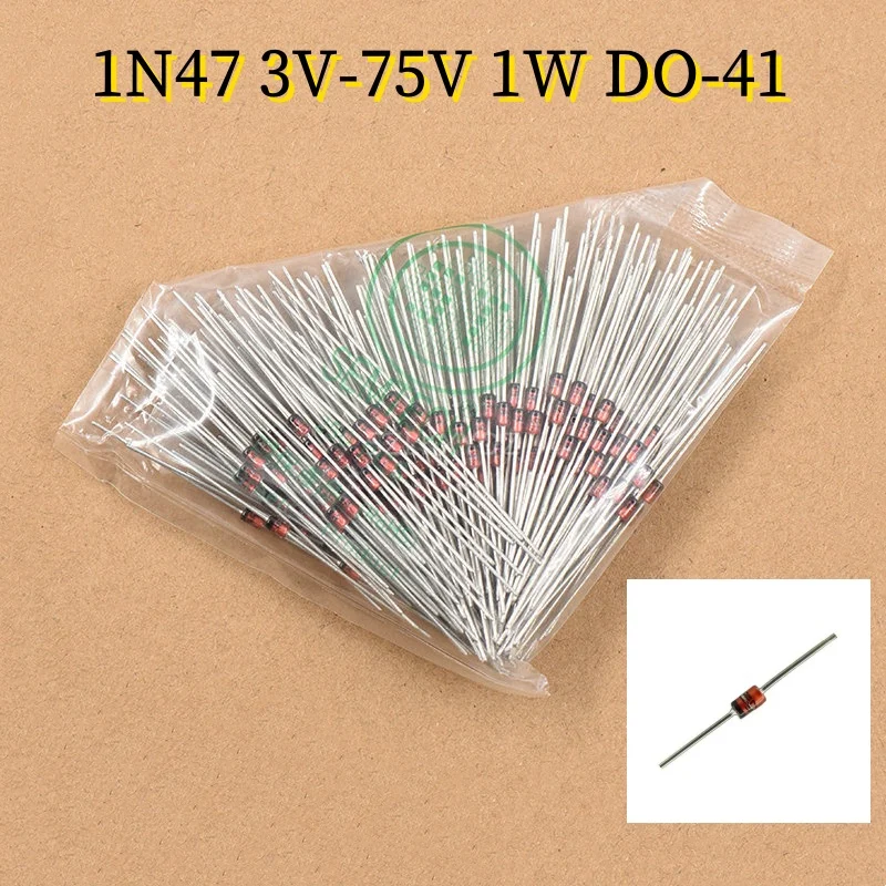 250PCS/LOT 1N47 3V--75V 1W DO-41 1N4727A 1N4728A 3V0/3V3/3V6/3V9/4V3/4V7/5V1/5V6