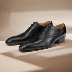 Oxford Shoes Men Wedding British Style Genuine for Lace Up Men lace up Handmade pointed toe Bullock Carving Classic gentleman