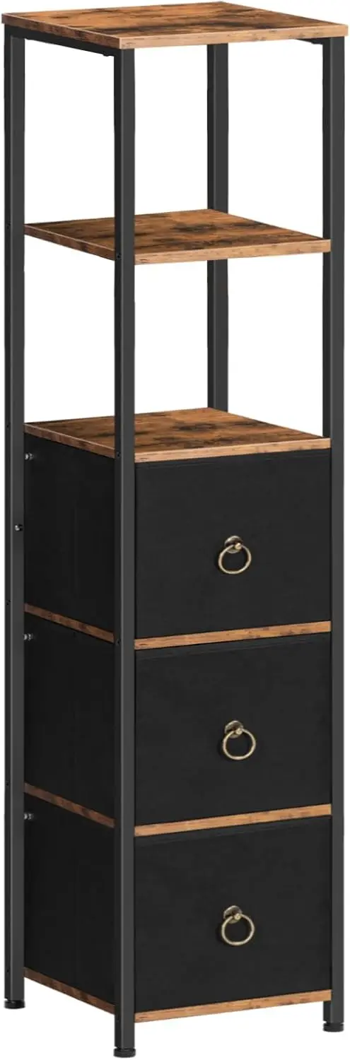 

Rustic Brown and Black Free-Standing Bathroom Cabinet with 3 Drawers, Organizer for Living Room Storage