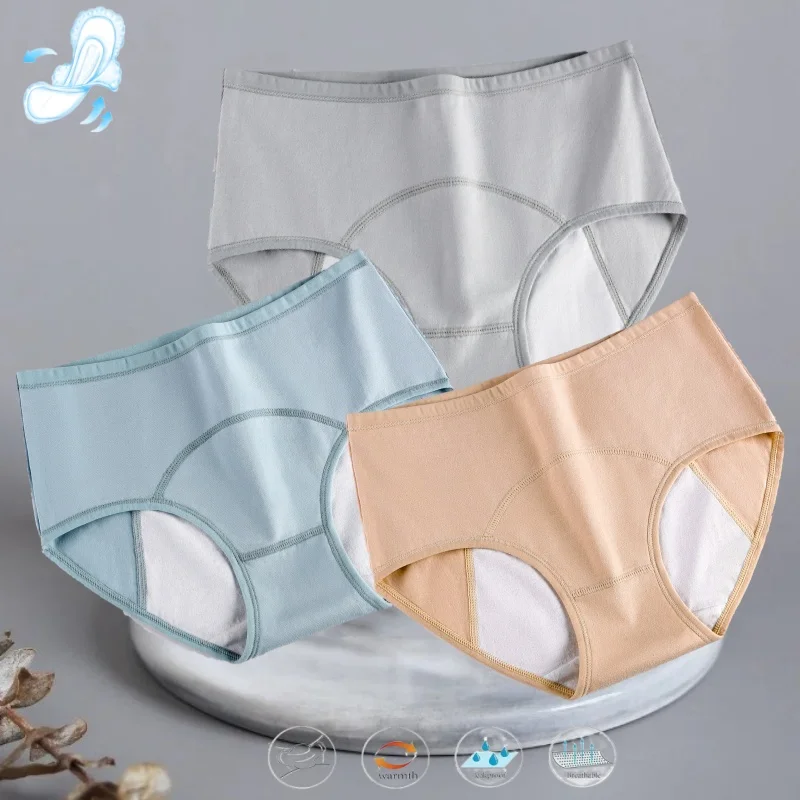 

3PCS/set Women's Cotton Leak Proof Menstrual Panties Plus Size XXXL Physiological Female Period Waterproof Briefs