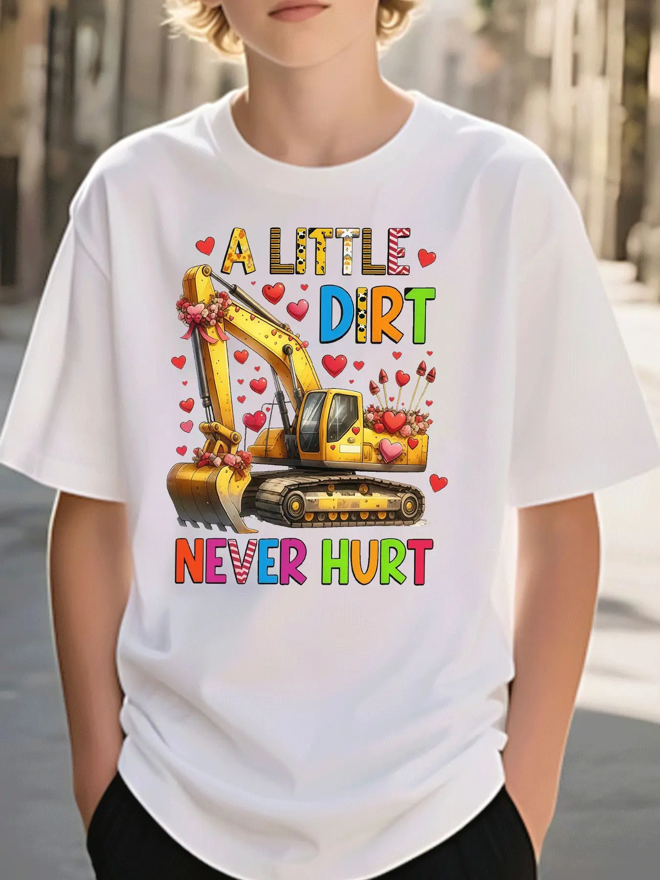 2026 New Heart Excavator Slogan Family Matching Cotton T Shirts Short Sleeve Summer Tees for Mom Dad Boys Girls Daily Tops