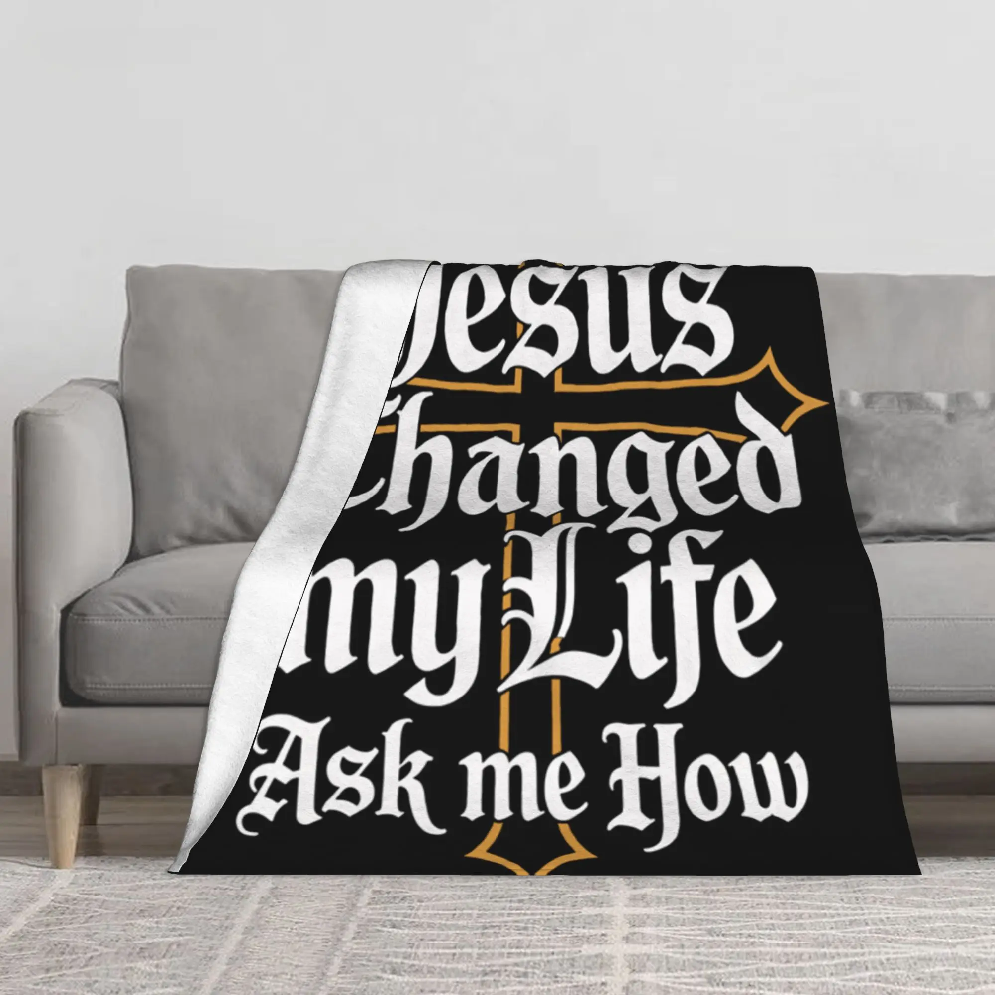 1PC Jesus Changed My Life Winter Blankets for Adults Bedding Home Interior Sofa Knee