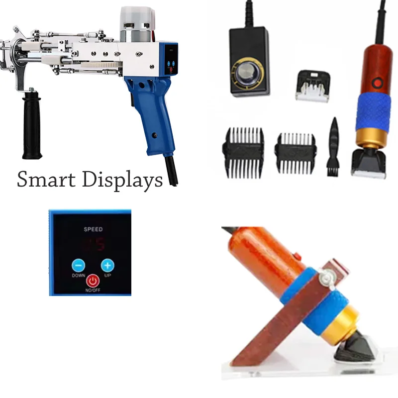 2024 New model design intelligent displays automatic 2in1 cut and loop rug tufting gun set kit with carpet trimmer and guide