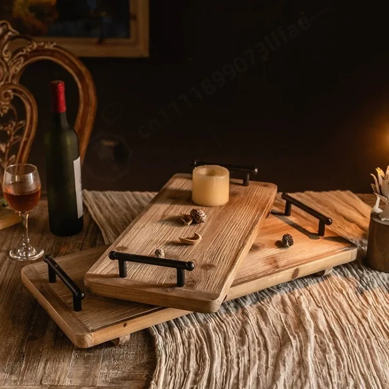 Retro American Wooden Tray, Rectangular Serving Plate for Fruit, Snack, Coffee, Table Home Storage Decor