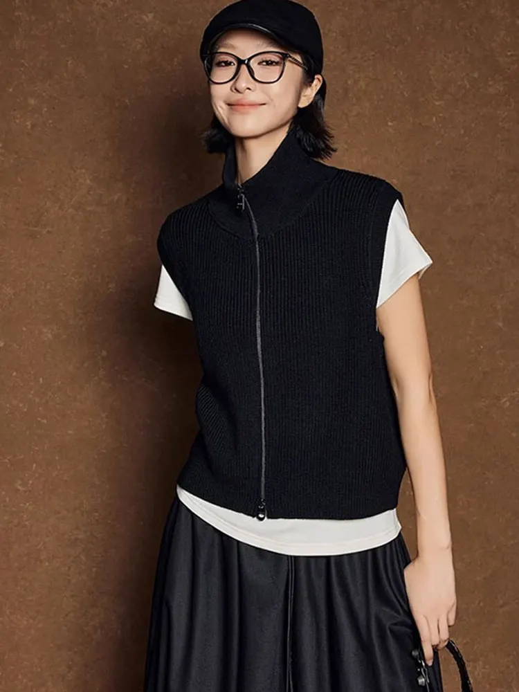 

Faionable Knitted Sweater Vest Double Zipper oulder Open Cardigan Svel Vest Ele Design Casual Sle Women's Vest