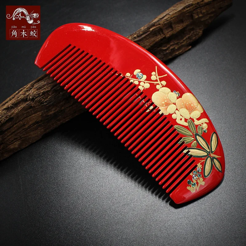 Horned Dragonfly Hand-painted boxwood comb Massage and Hair Care Gift Comb