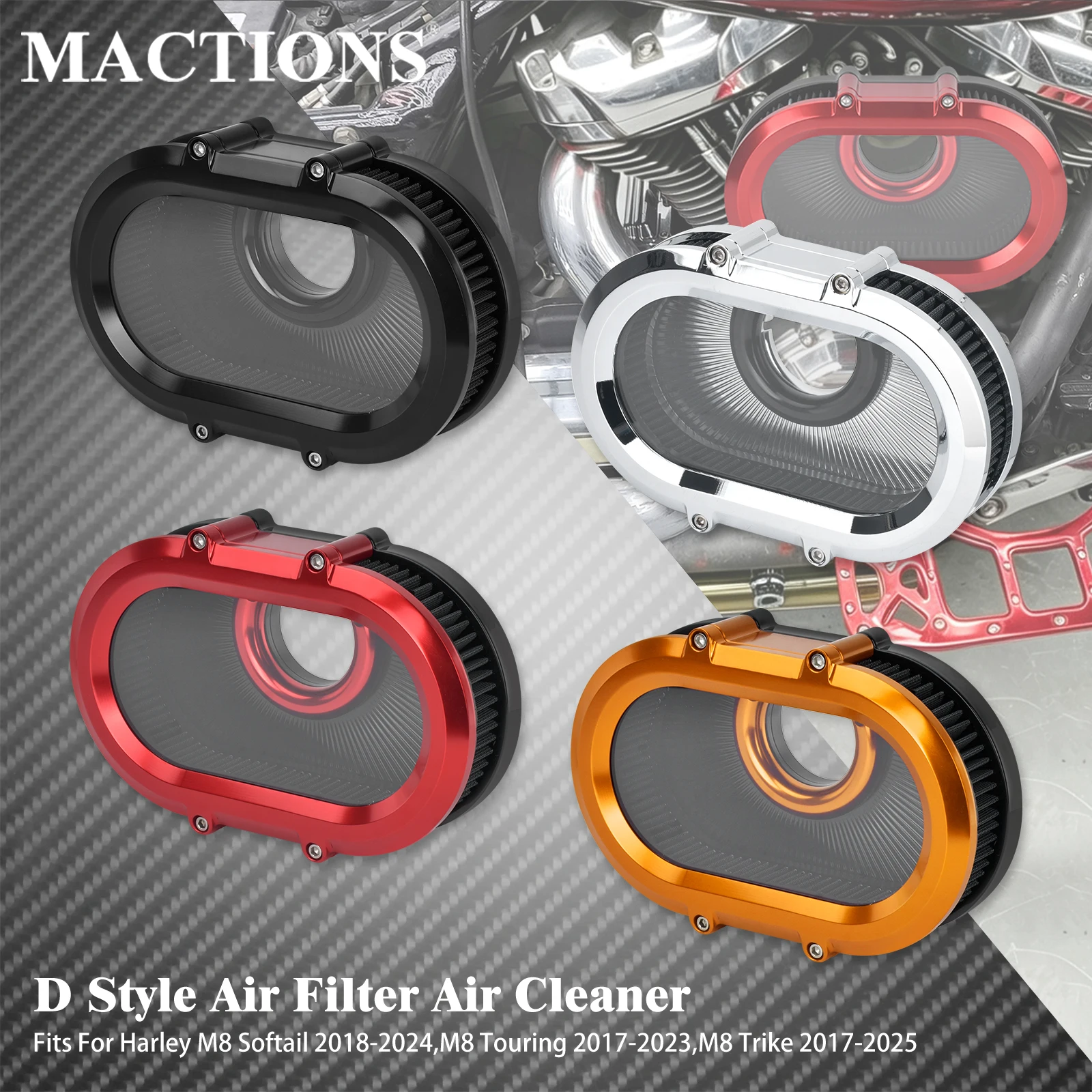 Motorcycle Air Cleaner Intake Air Filter With Rings For Harley Softail 2000-26 Sportster 2004-22 Dyna Touring 2000-17 Road King