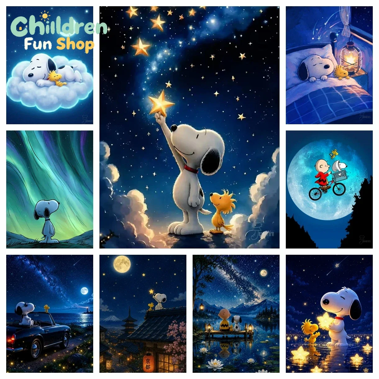 2026 New Starry Sky Snoopy Cartoon Dog 5D DIY Diamond Painting Full Round Drills Mosaic Handcraft Gift Home Decor,No Frame