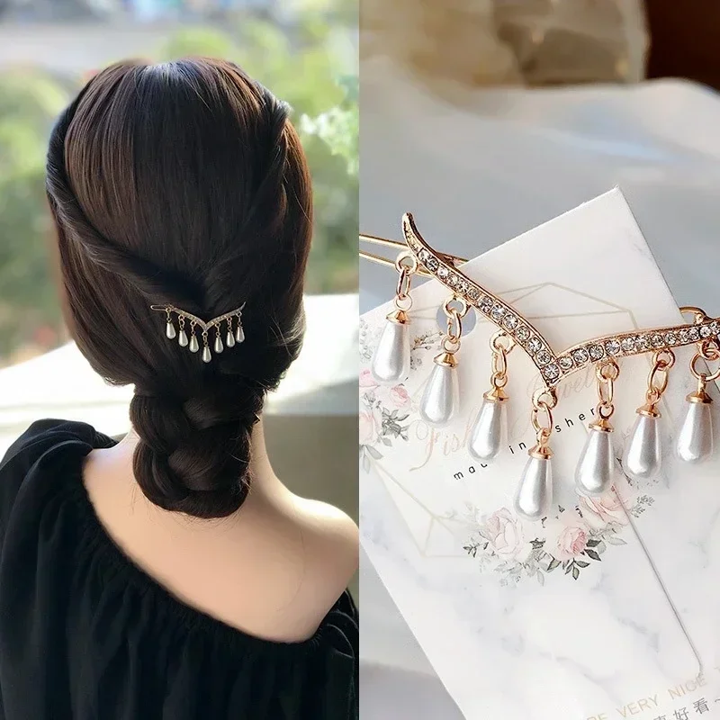 

Women Fashion Creative Gifts Elegant Pearl Pendant Tassel Hair Accessories Sweet Luxury Geometry Jewelry Hair Clips Accessories