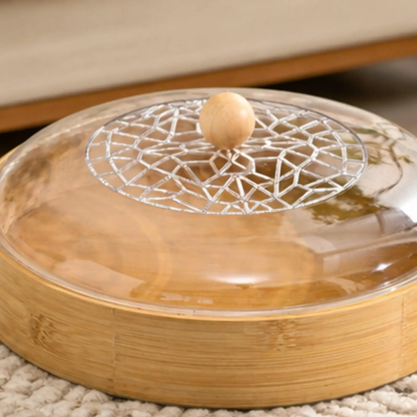 Divided Bamboo Snack Storage Jar with See Through Lid for Nuts Dried Fruits Treats Living Room Kitchen Use