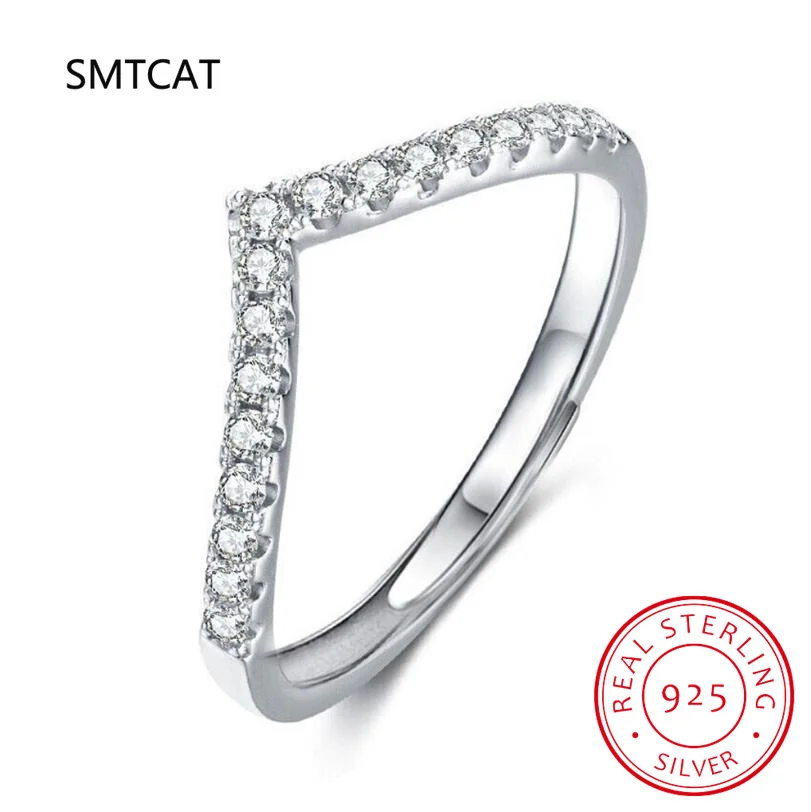 1.8mm V Shape Letter Silver S925 Moissanite Ring Trendy Simulated D VVS Moissanite half Eternity Ring Bands Engagement Gift
