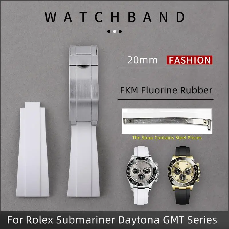 

TINTAG 20mm FKM Fluororubber Watchband For Rolex Strap For Submariner Yacht Master GMT Daytona Datejust OYSTERFLEX Strap Slider