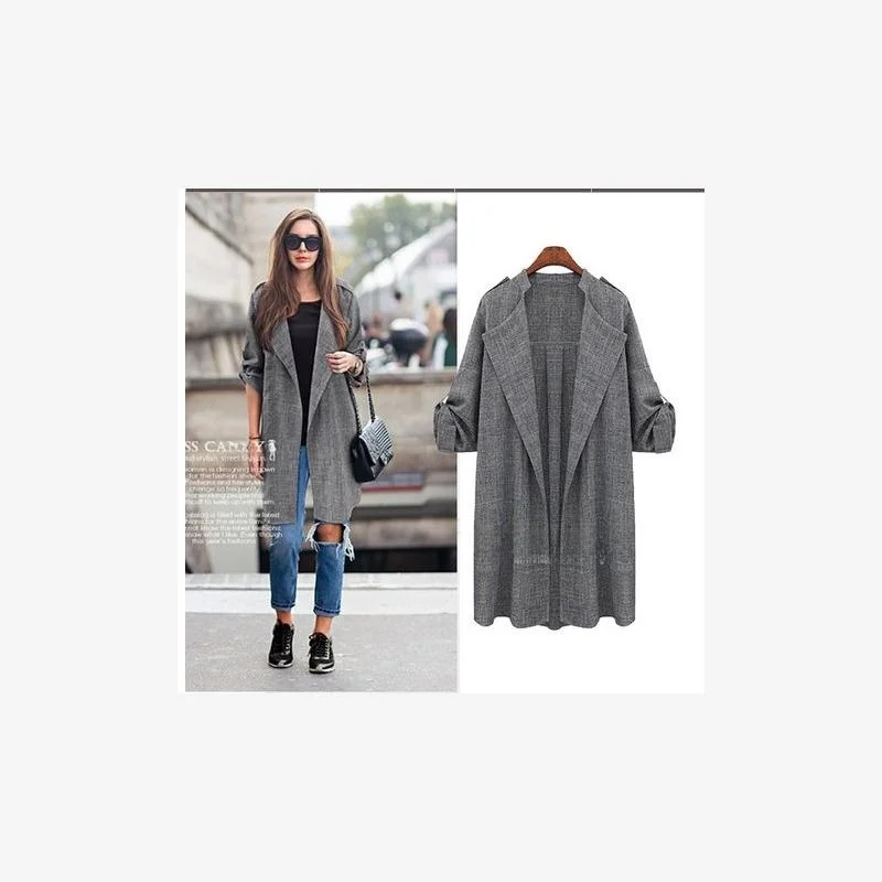 

Осень 207, женский открытый кардиган средней длины, однотонный повседневный костюм, ветровка Street Faion, прямой крой