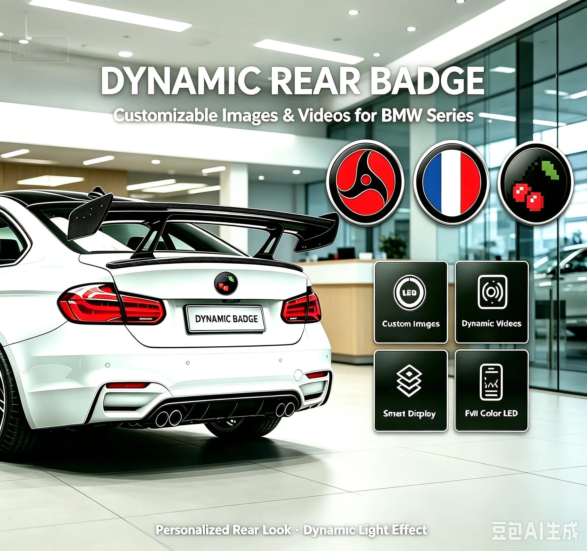 74mm/82mm High Bright LED Dynamic Car Logo for BMW 7 Series E65 F01 G11 G12, 1500nit Illuminated Rear Trunk Emblem
