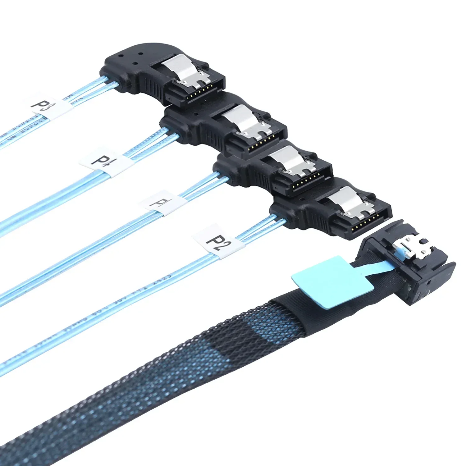 Internal PCIE Slimline Mini SAS MCIO SFF-8654 4I 38P to 4X SATA right angle Hard Drive Cable