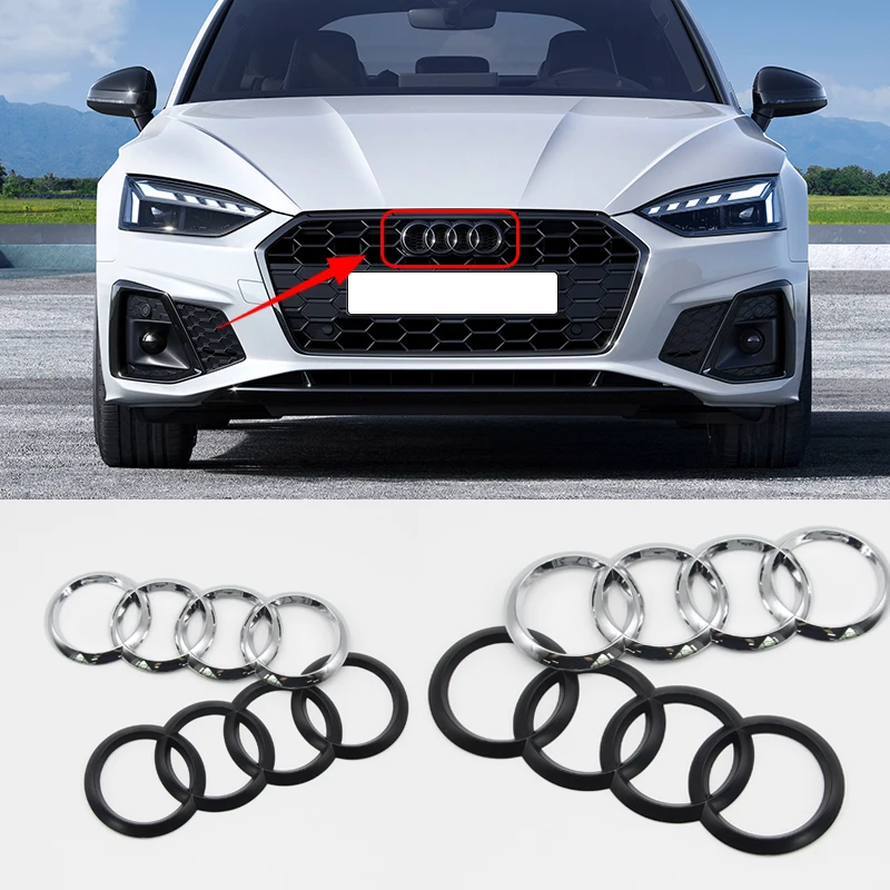 4 Ring ABS Car Hood Front Cover Grille Rear Trunk Badge Logo Replacement Badge Sticker Decal for Audi A3 A4 A5 A6 A7 Q2 Q3 Q5 TT