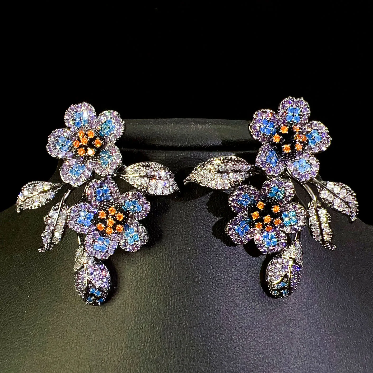 

unique flower earrings purple blue zircon luxury jewelry women wedding dinner party elegant jewelry female gift wholesale