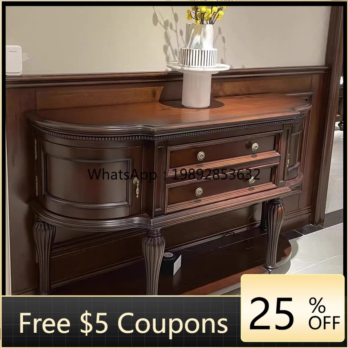 

LYY American Country Style Solid Wood Vintage Entryway Half Round Classic Roman Column Living Room Entryway Hallway