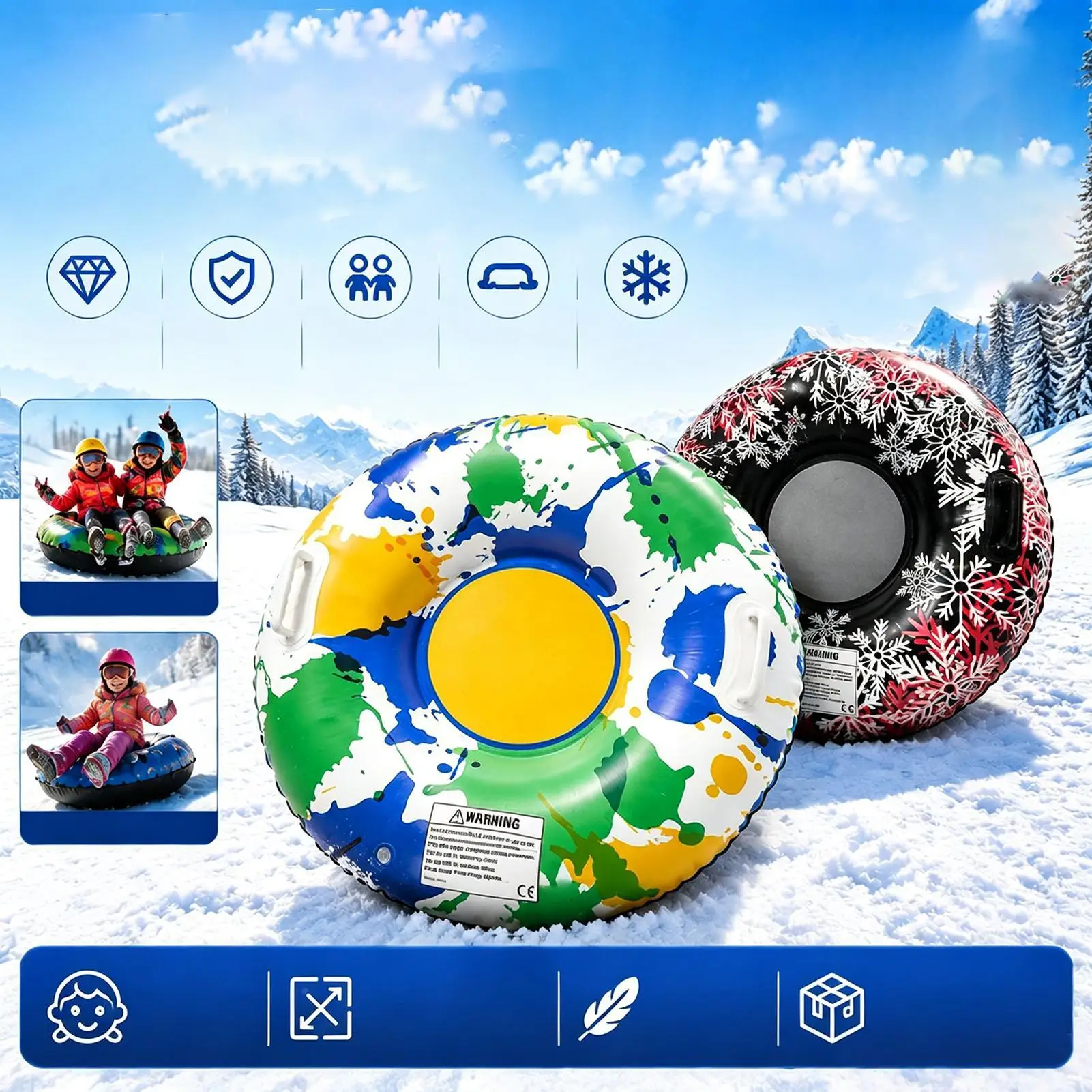 Heavy-Duty Cold-Resistant PVC Inflatable Snow Tube With Handles Anti-Overturn Sled For Adults Kids Winter Outdoor Sledding