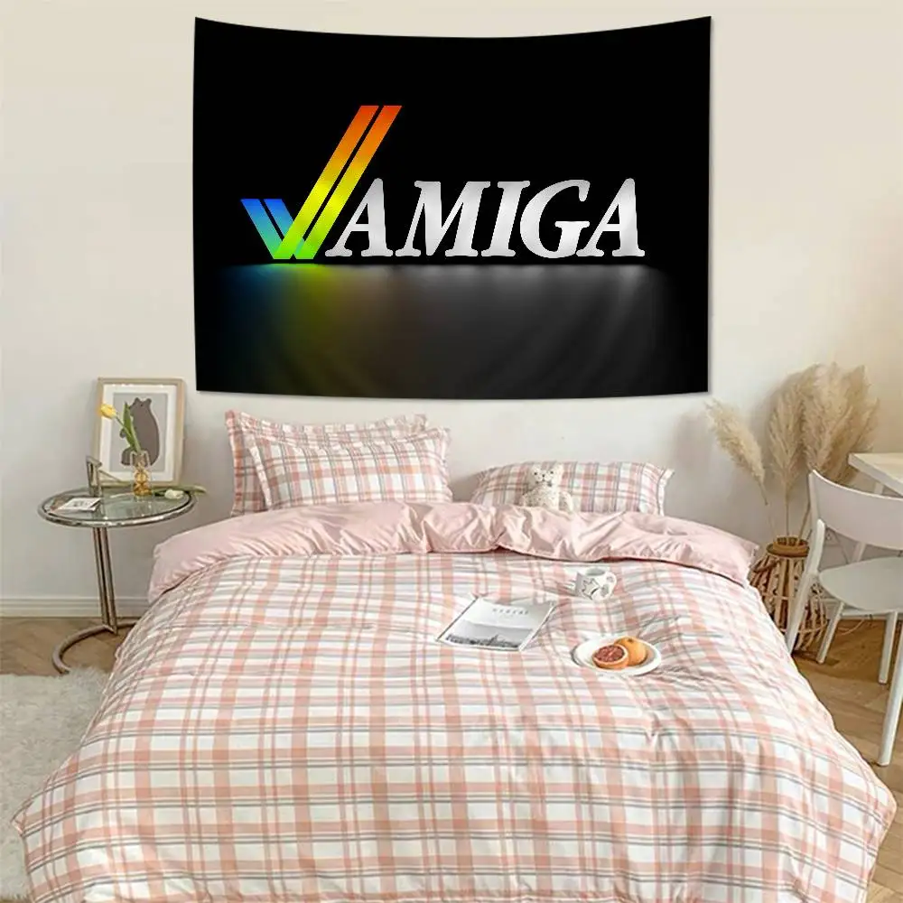 Amiga Logo Anime Tapestry Hippie Flower Wall Carpets Dorm Decor Wall Hanging Home Decor