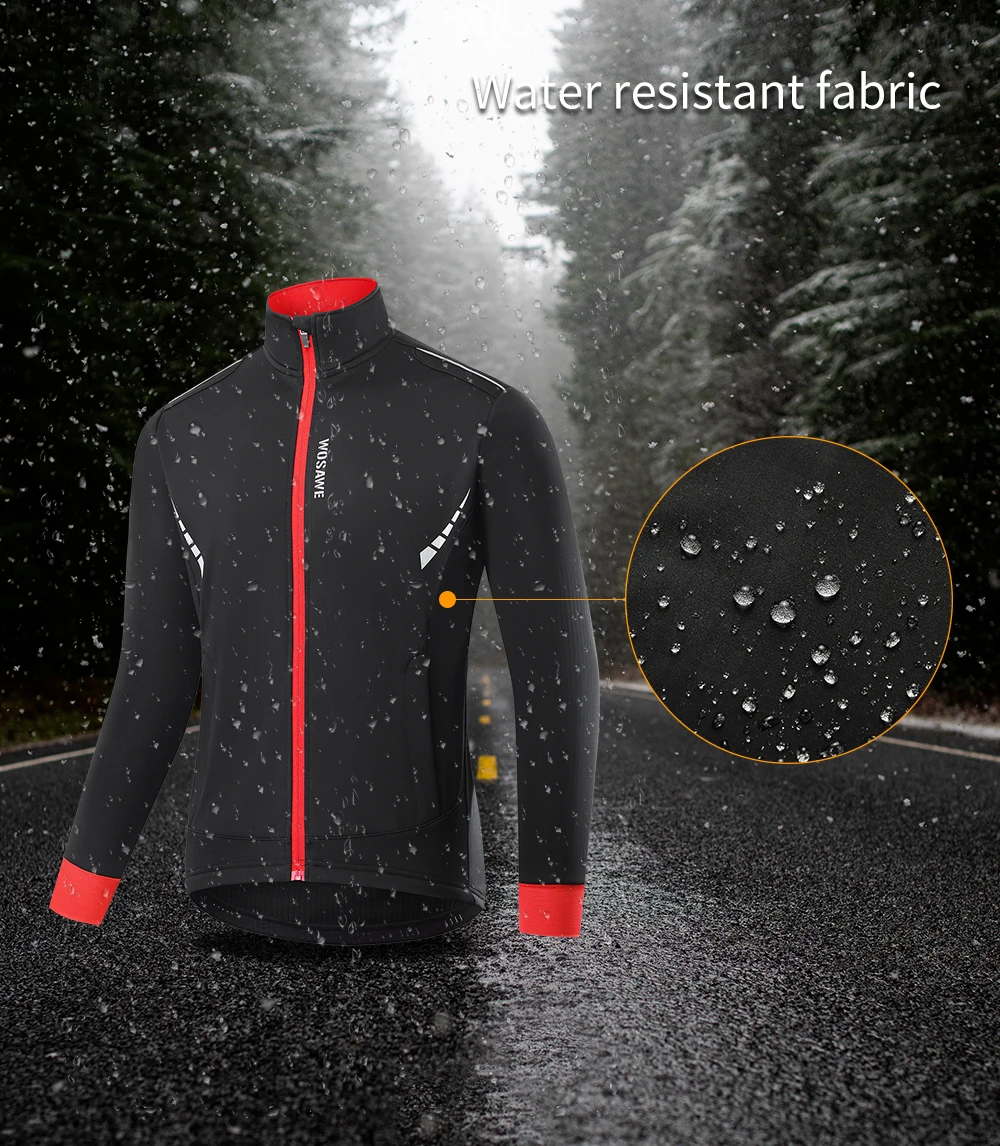 WOSAWE Winter Cycling Jacket Fleece Men Windproof Bike Wind Coat MTB Bicycle Jacket Reflective Cycling Clothing Ropa Ciclismo