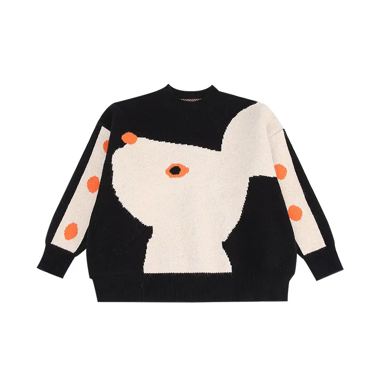 Spring Autumn Girls Sweater Knitwear Kids Sweater Tops Children Pullover Clothes Big Cartoon Pattern Long Sleeve Sweater 5-14Yrs