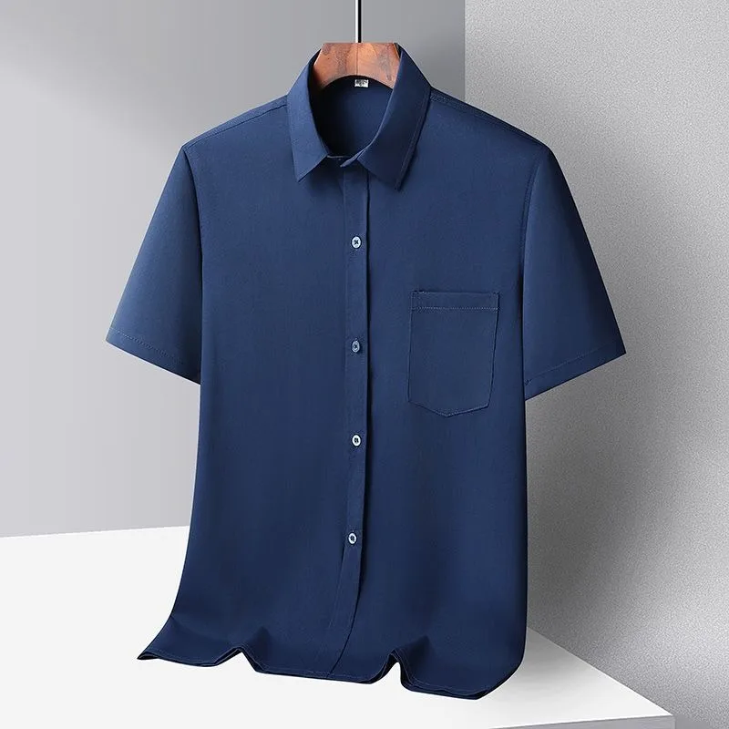 

Mens Short Sleeve Button Down Shirt Solid Color Lightweight Breathable Formal Business Tops With Chest Pocket For Office Wear