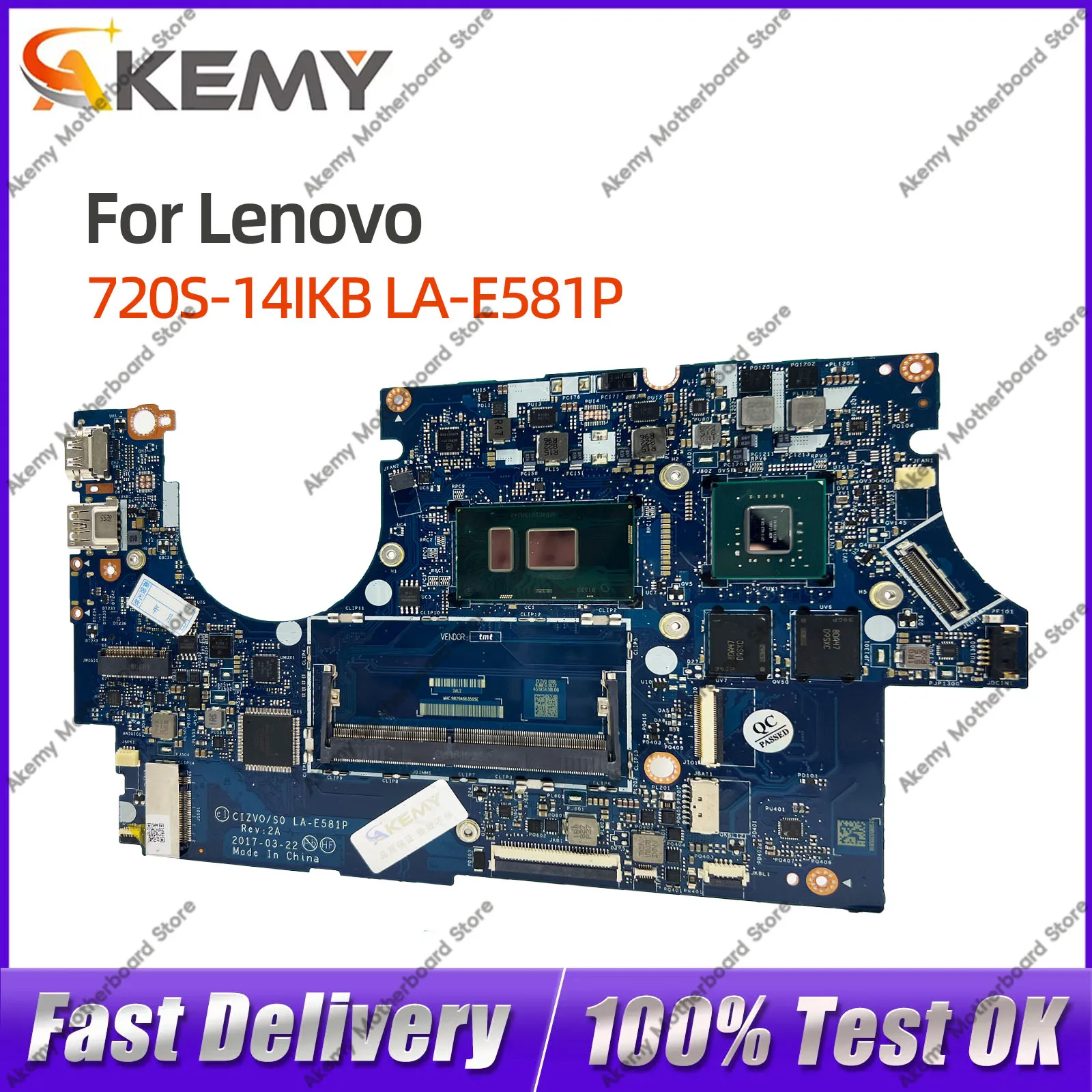 

For LENOVO Ideapad 720S-14IKB LA-E581P Notebook Motherboard 5B20N79851 5B20N87826 I5-7200U DDR4 100% Tested