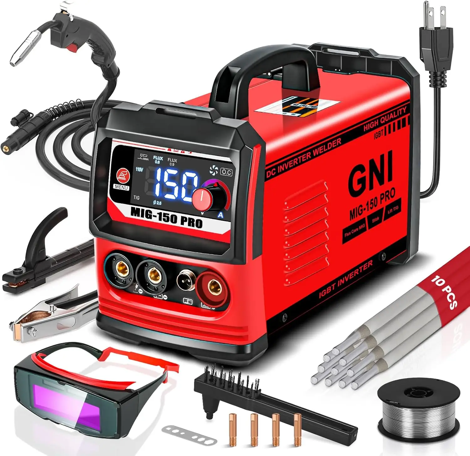 

Портативный сварочный аппарат MIG/TIG/Stick 150А, инвертор IGBT 110В, мини-сварка с автоматически затемняющимися очками для домашнего использования и начинающих мастеров DIY