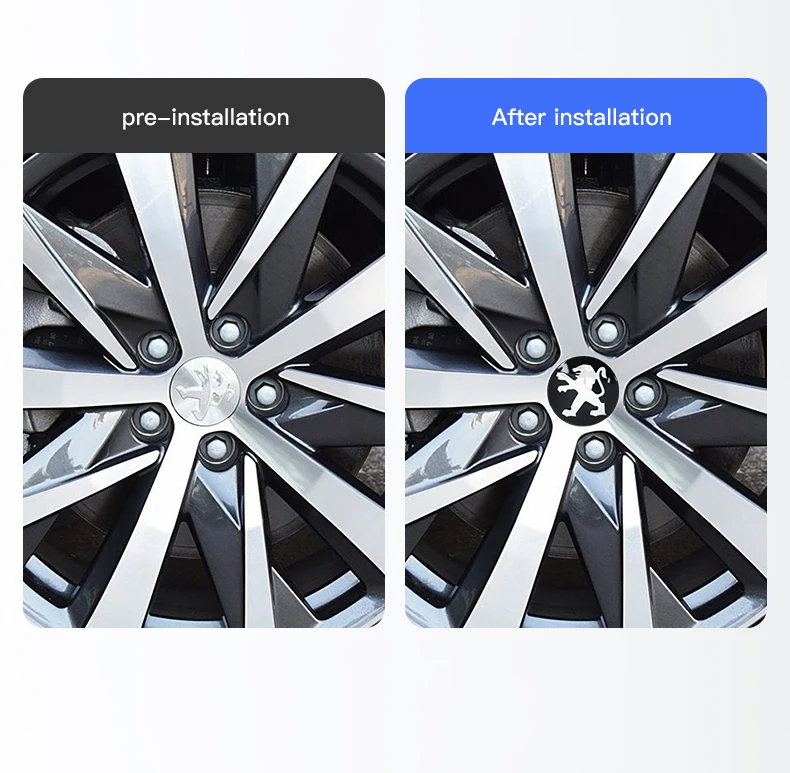 4er-Set spezielle Radnabenabdeckungen für neue Peugeot Modelle 206, 307, 308, 207, 3008, 208, 407, 508, 2008, 5008, 301, 406, 408, 607, 4008 – Detail 3