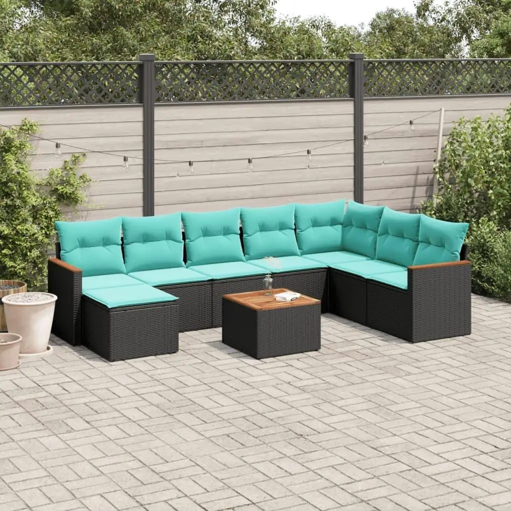 

9 Piece Outdoor Patio Sofa Set with Cushions Black Rattan Furniture Garden Lounge Seating