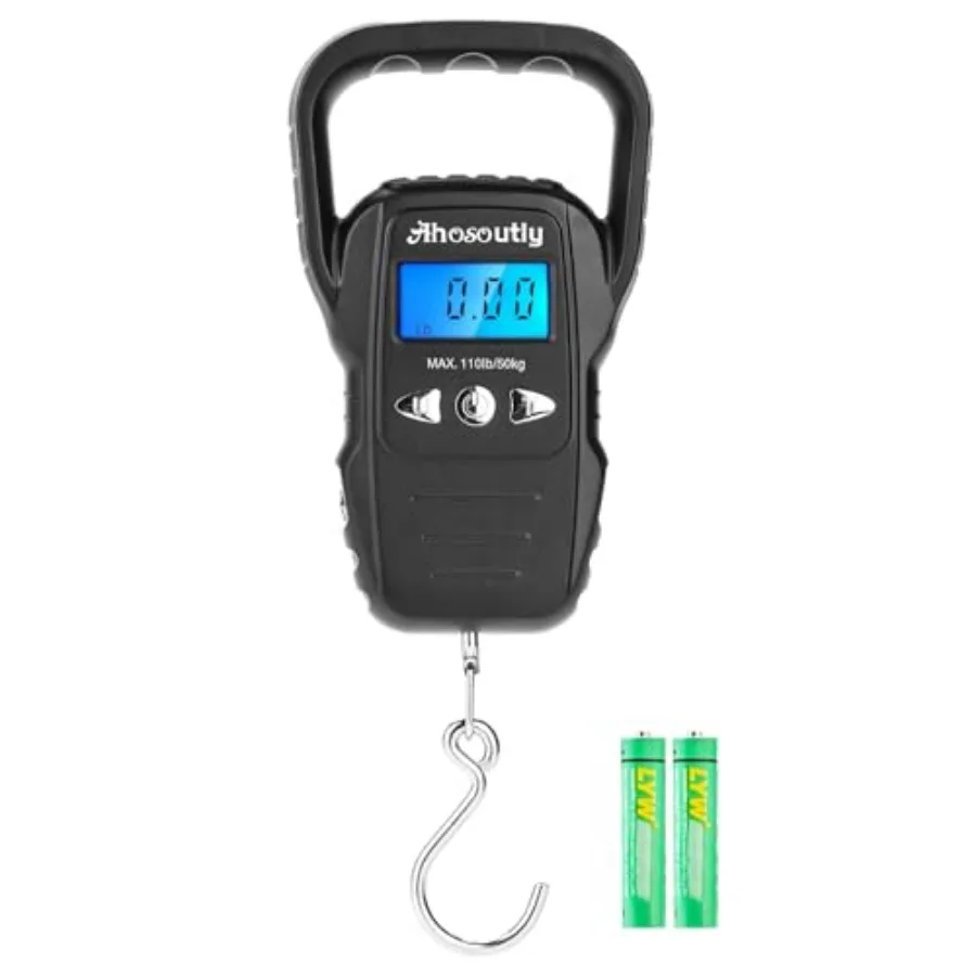 Fish Scale, 110lb/50kg Large Handle, Large Backlit LCD Display, Digital Fish Scale with Built-in Measuring Tape, Fishing Gifts