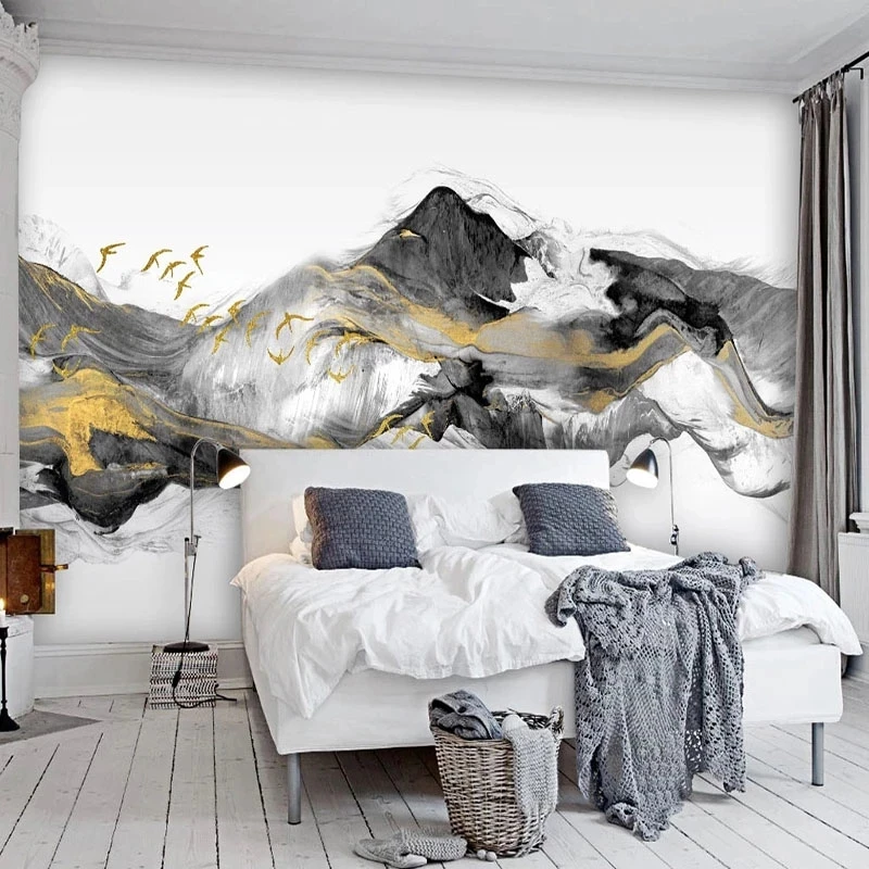 Customized Mural Wallpaper 3D Chinese Style Abstract Golden Ink Landscape Living room sofa TV background wall bedroom restaurant