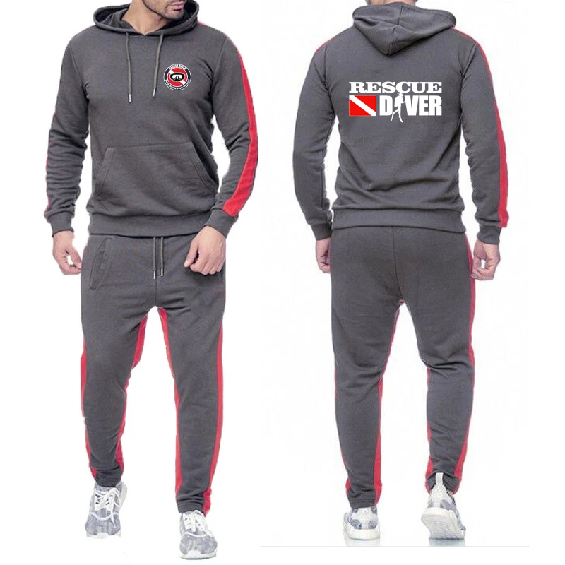 Rescue Diver Print 2025 Spring Autumn Men's New Hooded+Sweatpant Scuba Diving Casual Solid Color Comfortable Suit