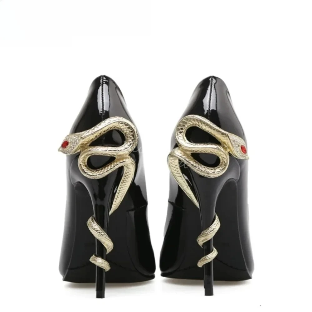 

2026 New Metal Rhinestone Winding Snake Heels Pumps Women Pointed Toe Stiletto Heel Slip on Satin Pumps Sexy Party Catwalk Pumps