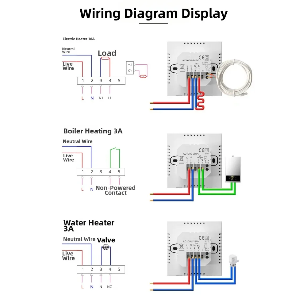 tuya-wifi対応のスマートサーモスタット、床暖房用、アプリによるリモートアクセスとカスタマイズ可能な温度設定機能付き