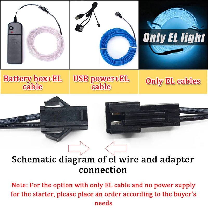 유연한 네온 조명 EL 발광 케이블, 방수 파티 DIY 분위기 장식 조명, LED 스트립, USB 포함, 3m, 5m