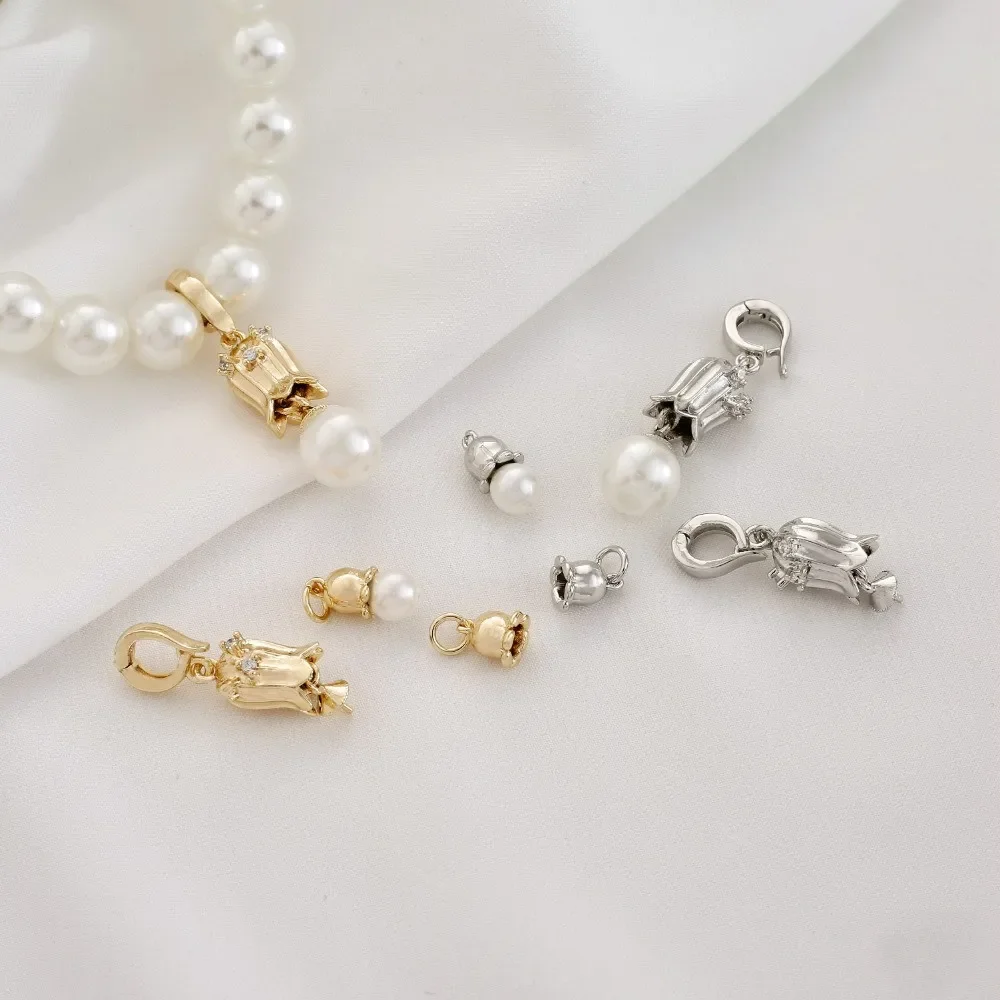 

14K Bag Gold Bell Orchid Wind Bell Grass Flower Bud Universal Buckle Strap Pearl Holder Pendant DIY Pearl Jewelry Accessories