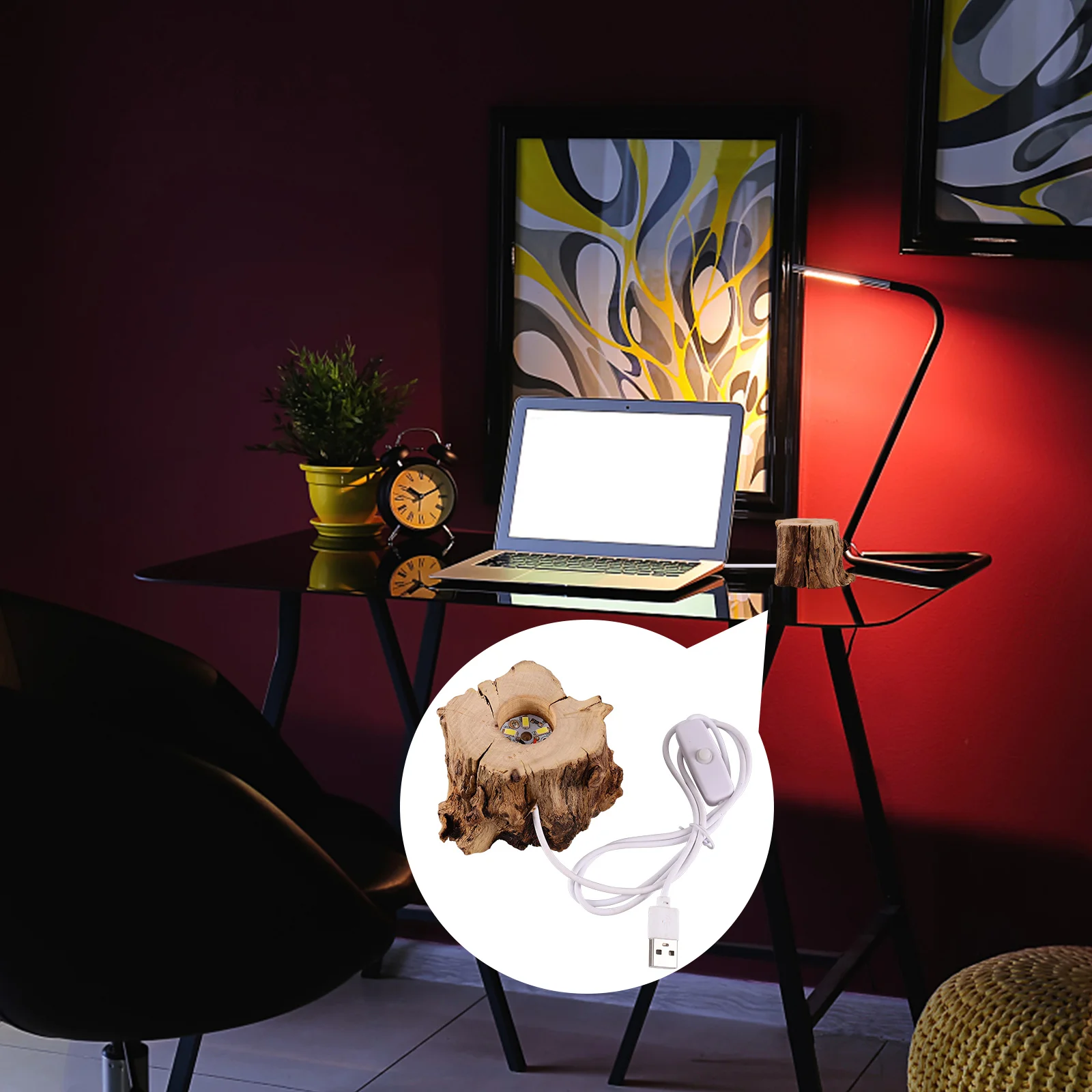 

Monitor Crystal Ball Wooden Base Tree Stump LED Light Night Sphere Holder Root Stands for Display Office