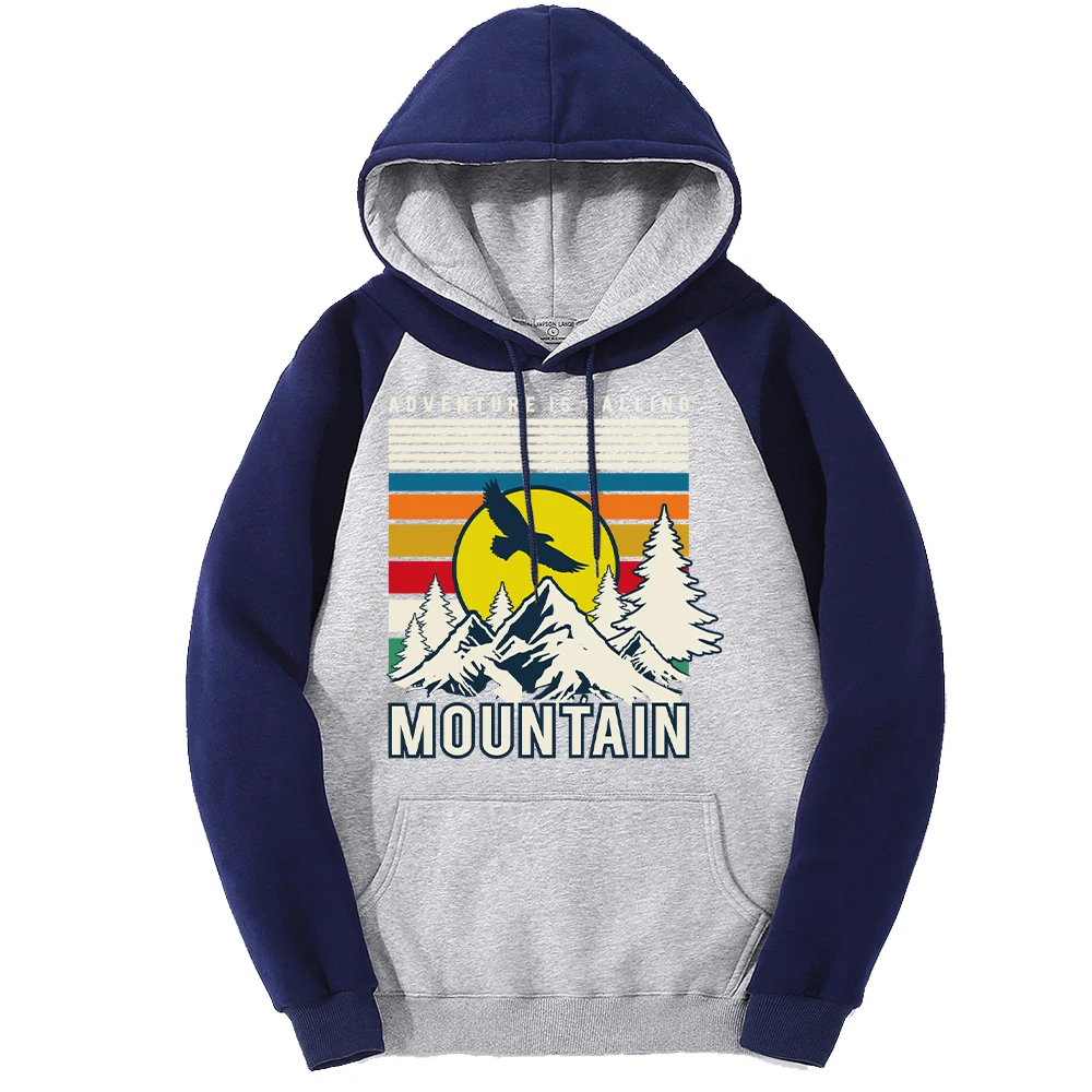 Mountain Eagle Sun Pattern Raglan Hoody Men Loose Pocket Hoodies Multicolor Autumn Pullover All-Match Fleece Man Clothes