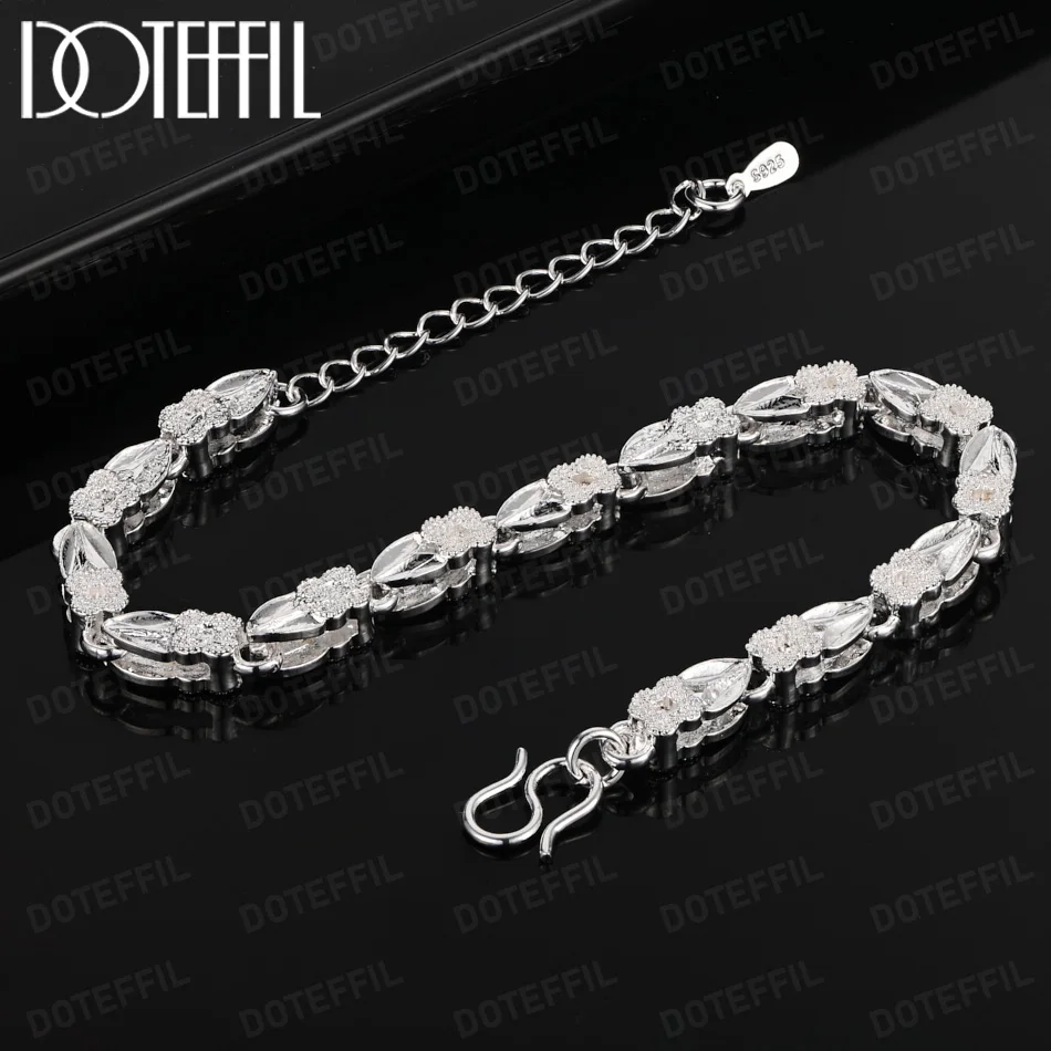 DOTEFFIL Heart Leaf bracciali 925 Sterling Silver per le donne Wedding Lady Noble Pretty Jewelry Fashion Nice Chain 20cm 8 pollici